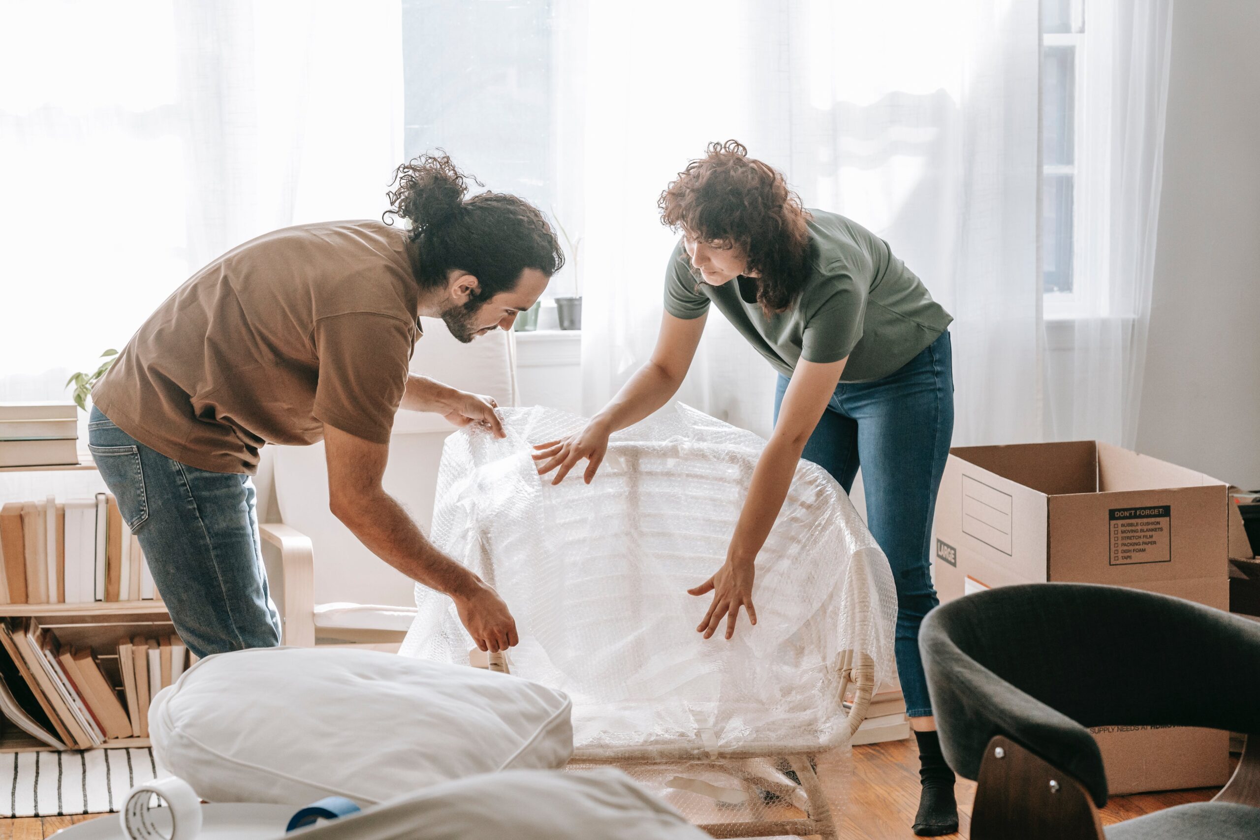 Two people packing