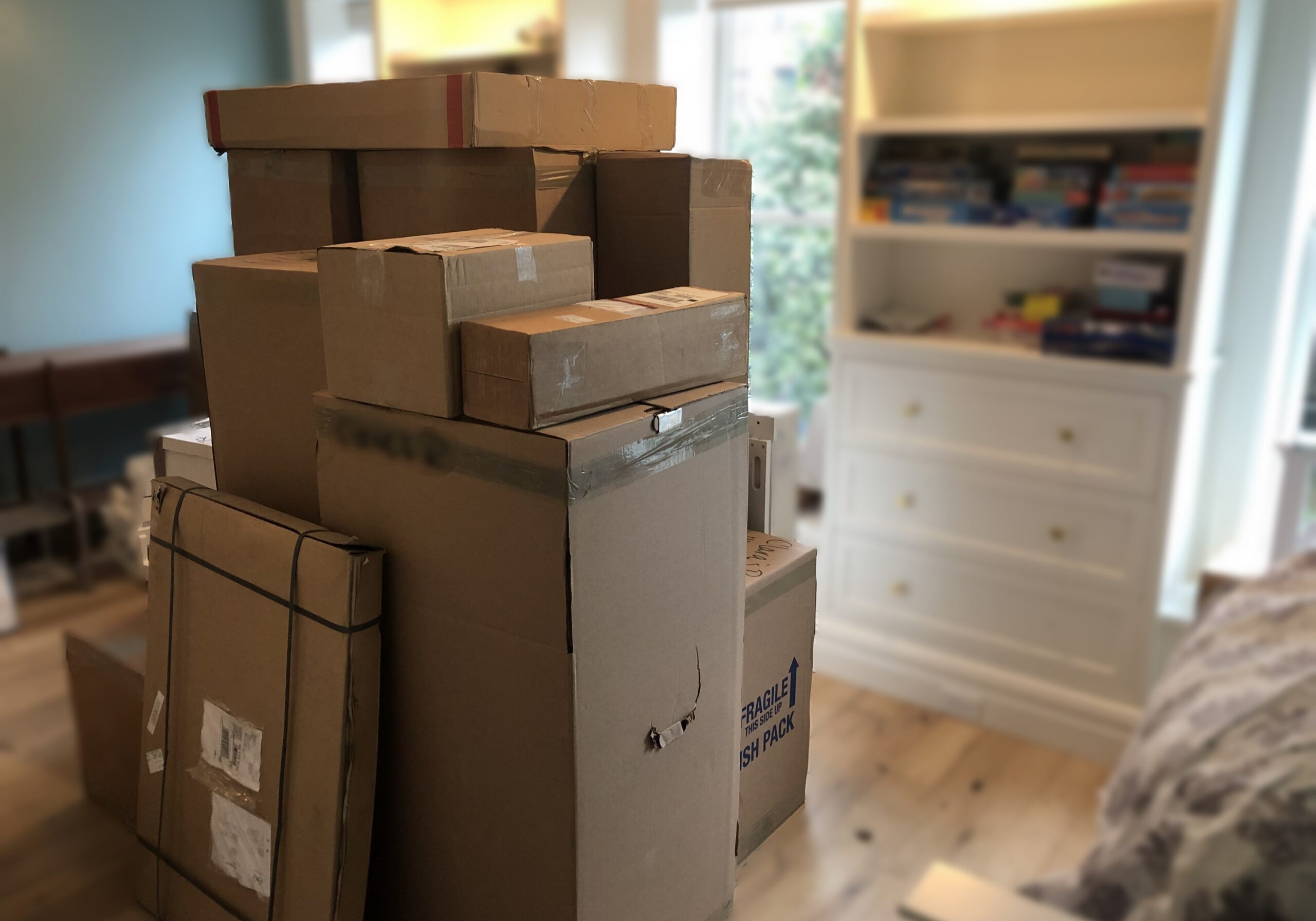 Moving boxes in Bedroom